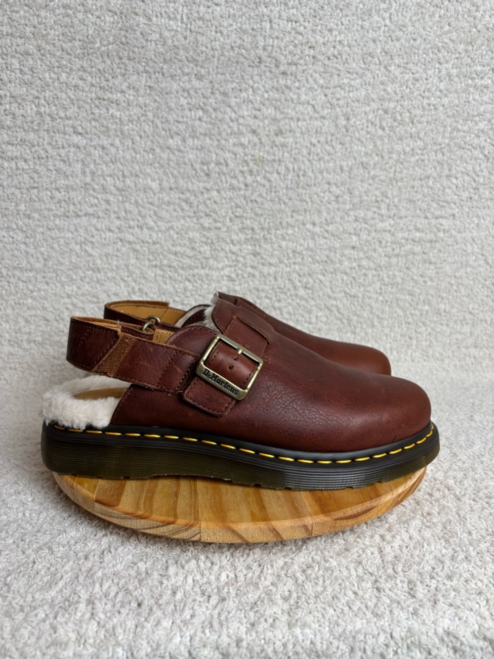 Dr Martens Shoes M8 W9 Brown Jorge II FL Faux Fur Line Leather Slingback Mules